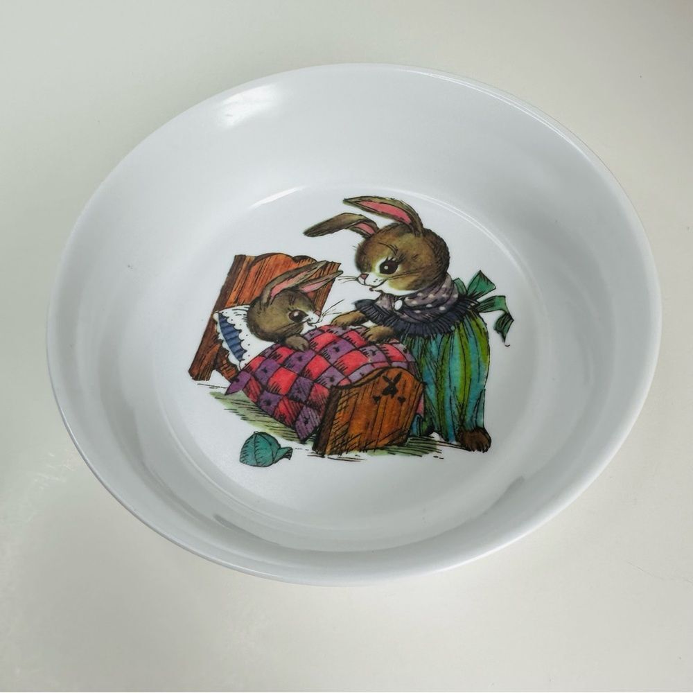 Si Lite Vintage White Melamine Bunny Rabbit‎ Kids Bowl 6x2